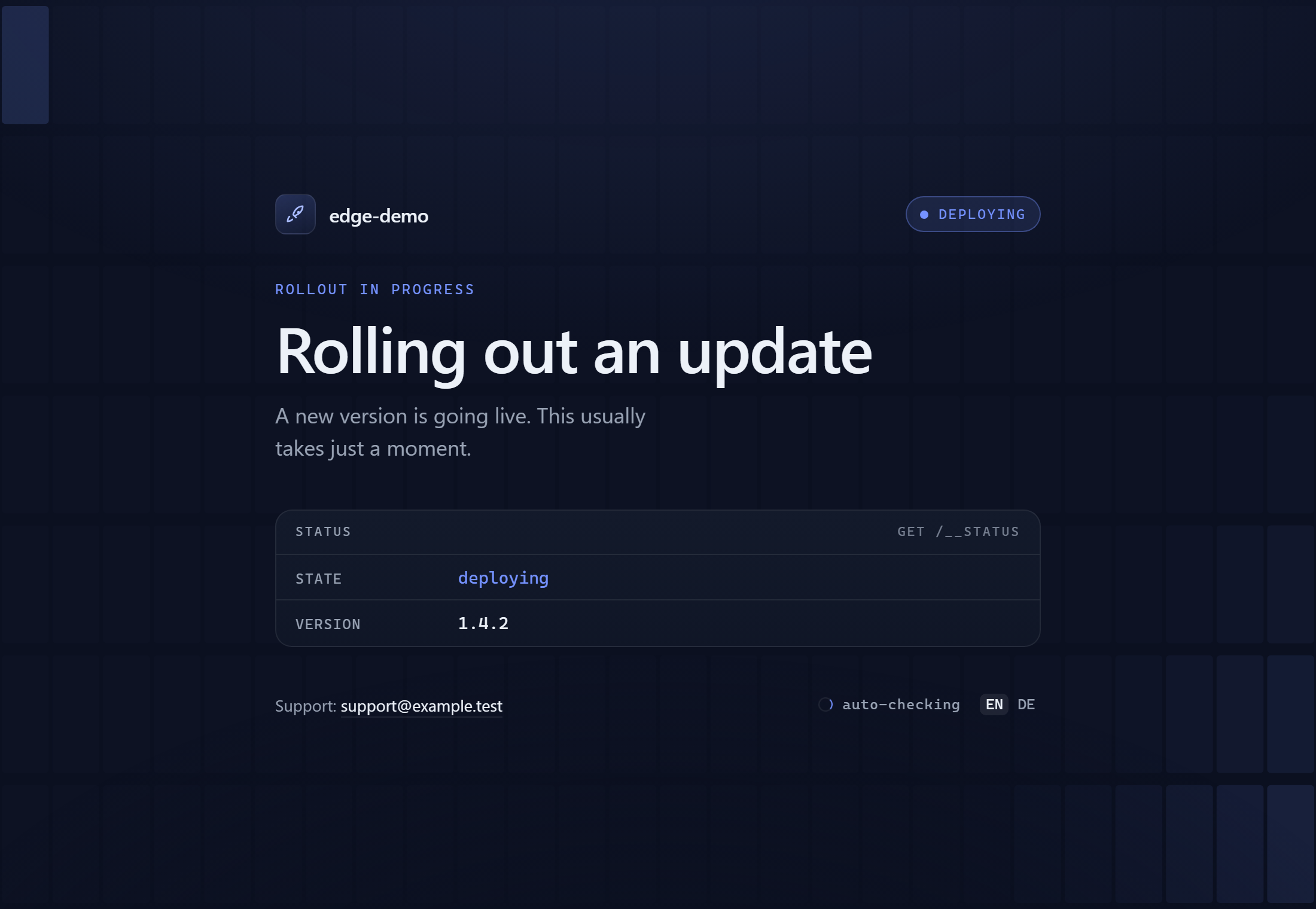 Edge-Proxy-Seite während eines Rollouts