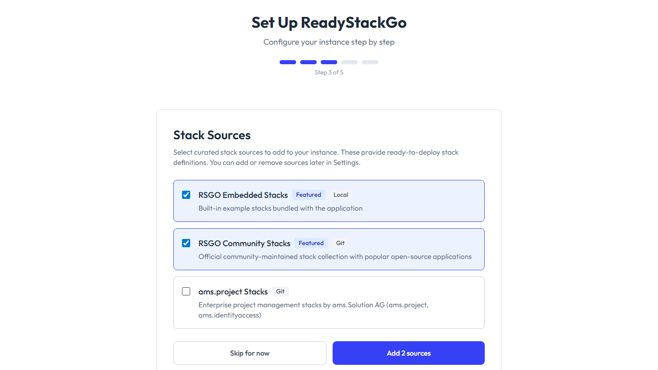 Stack Sources Auswahl-Schritt