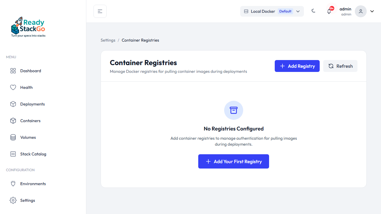 Leerer Zustand ohne konfigurierte Registries