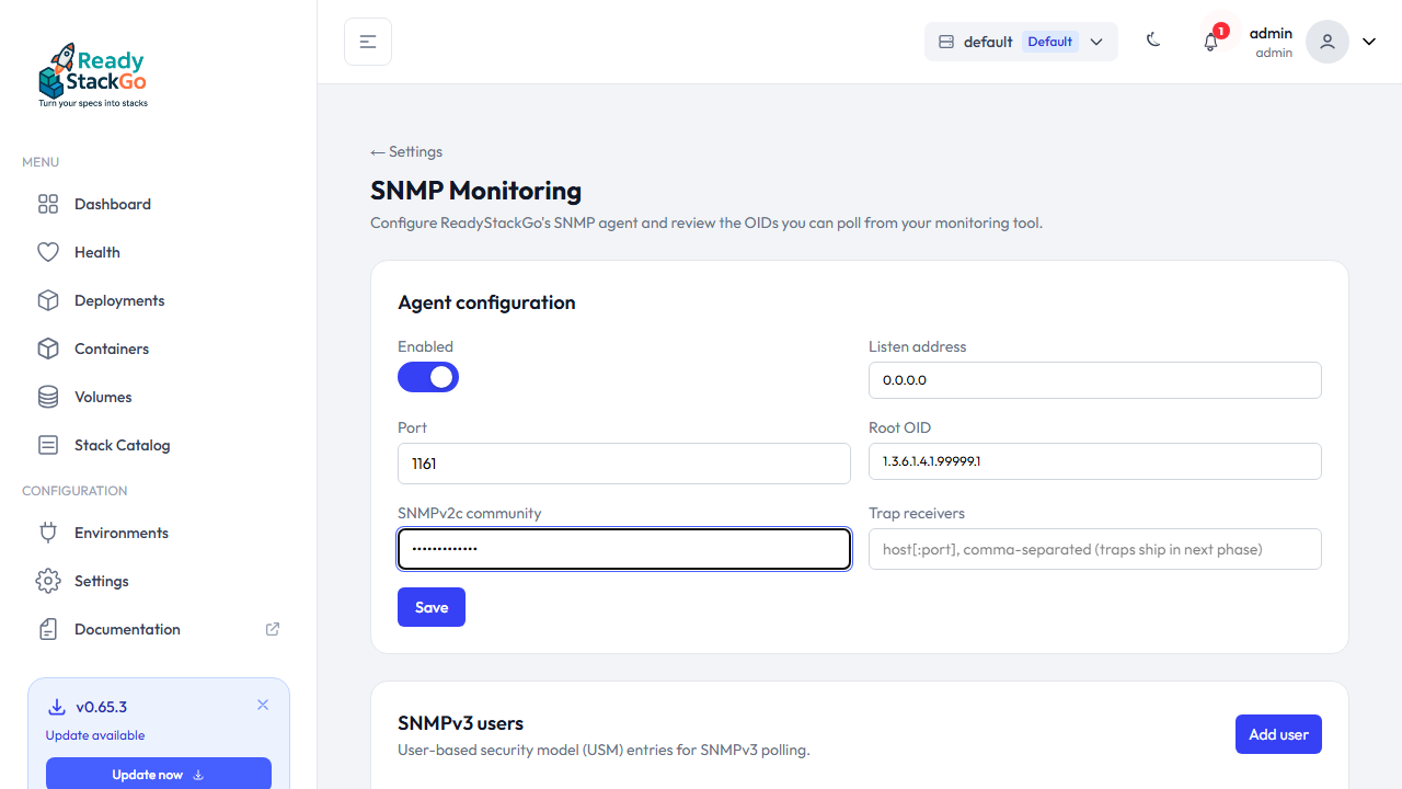 Agent aktiviert, Community-String gesetzt