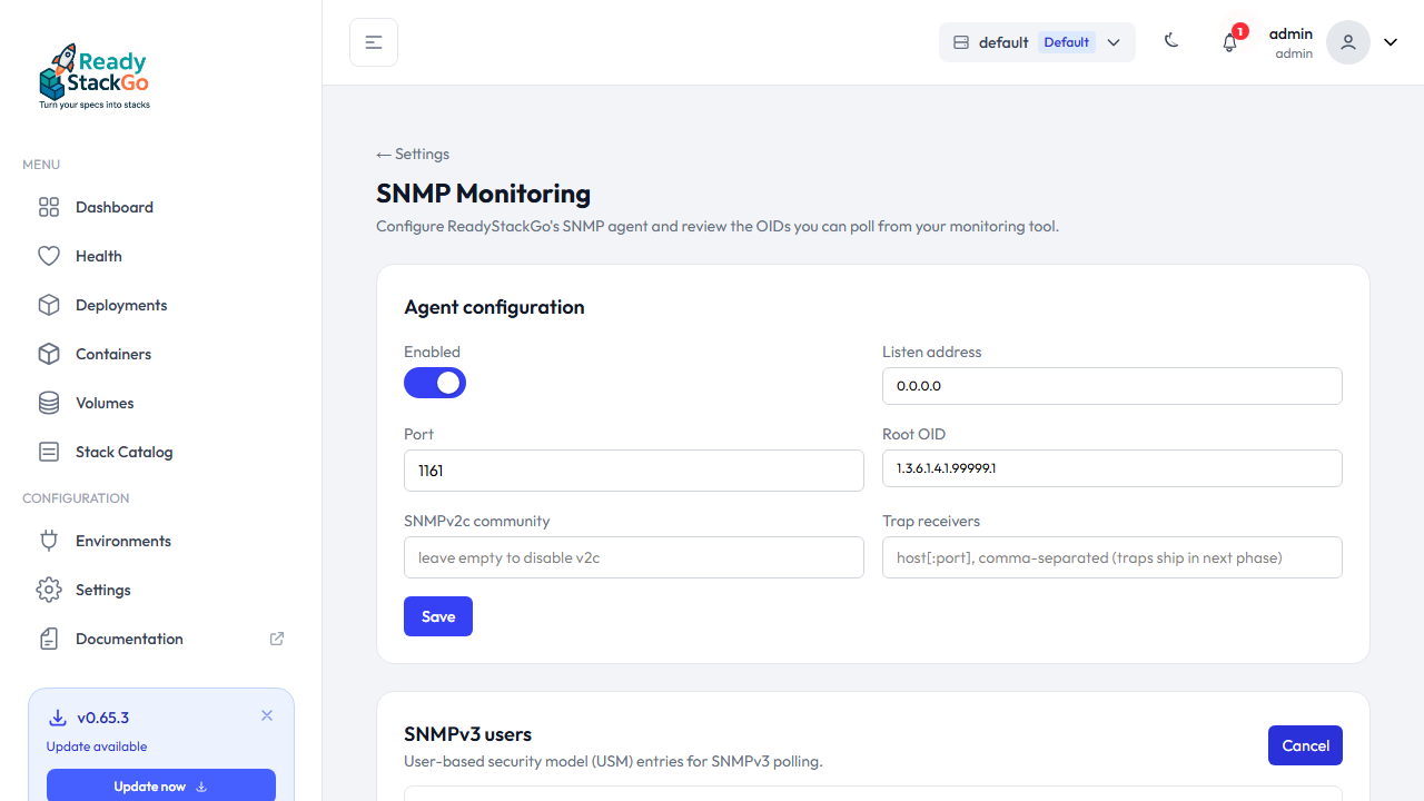 Leeres SNMPv3-User-Formular